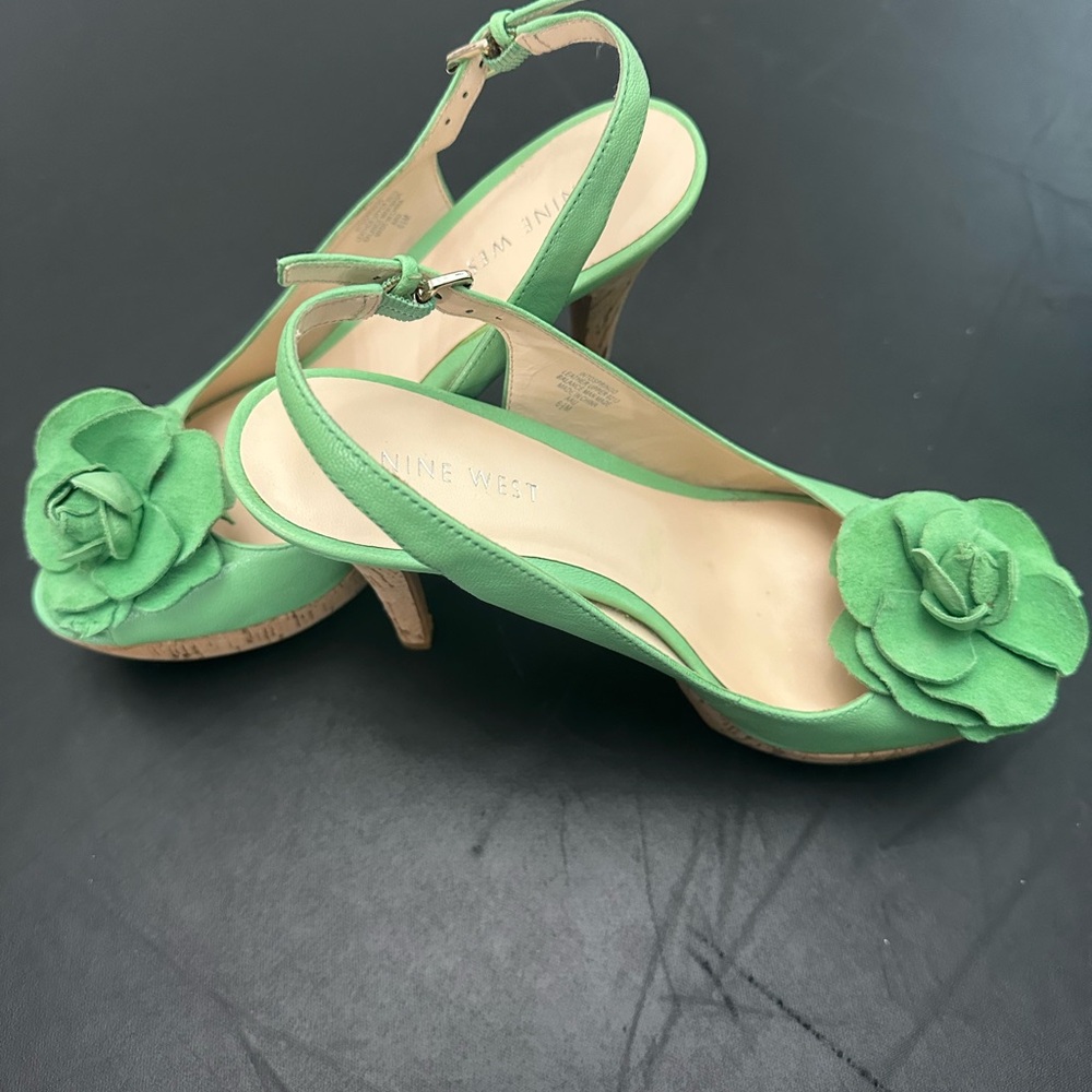 Nine West Green Kitten Heels with Rosette Detail
